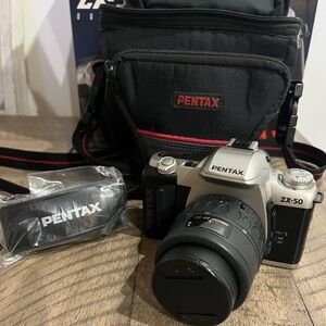 Pentax ZX-50 35mm SLR Film Camera with 35-80mm Lens, Carrying Case Bundle WORKS